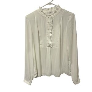 NWT J Cree Women's White Ruffled Button Up Blouse